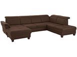 Wohnlandschaft HOME AFFAIRE "Solvei U-Form", braun (dunkelbraun), B:342cm H:104cm T:235cm, Struktur (100% Polyester);Luxus-Microfaser Lederoptik (100% Polyester);Luxus-Microfaser ALTARA NUBUCK (100% Polyester), Sofas, Wohnlandschaft, Sitztiefenverstellung und Federkern, wahlweise Kopfteilverstellung