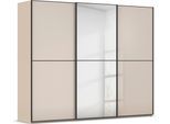 Schwebetürenschrank RAUCH "Kleiderschrank Schrank Garderobe Schlafzimmerschrank SCALE-DUO", beige (fango, glas champagner, griffleisten schwarz), B:271cm H:223cm T:68cm, Holzwerkstoff, Schränke, Schwebetürenschrank, edle zweigeteilte Türen Spiegel/Glas-Mix 3 Zierleisten MADE IN GERMANY