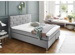 Boxspringbett, grau, B:155cm L:210cm, Bezug Bett: Feinstruktur 100% Polyester;Bezug Bonnell-Federkernmatratze: 100% Polyester;Bezug Kaltschaummatratze: 100% Polyester;Bezug Tonnentaschenfederkernmatratze: 80% Baumwolle, 20%Polyester;Topper: Komfortschaum mit Bezug 100% Polyester, WESTFALIA SCHLAFKOMFORT, Komplettbetten, Boxspringbett, mit Topper