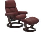 Relaxsessel STRESSLESS "Ruby", rot (cherry paloma), B:88cm H:99cm T:77cm, Leder BATICK: BATICK ist ein leicht korrigiertes, durchgefärbtes und genarbtes Möbelleder, bei dem die meisten Unebenheiten und Spuren in der Regel entfernt wurden.;Leder PALOMA: PALOMA ist ein durchgefärbtes Semianilin-Möbelleder mit natürlicher Narbung., Sessel, Relaxsessel, mit Classic Base, Größe L, Gestell Eiche, Wenge,