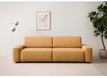 3-Sitzer HOME AFFAIRE "TORGE (257cm), Sofa,Schlafsofa in Cord, Samtvelours, Struktur fein", gelb (honiggelb), B:257cm H:82cm T:105cm, 100% Polyester, Sofas, 3-Sitzer, rundes Design, Schlaffunktion u. Bettkasten, Liegefläche: 135/200 cm