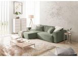 Ecksofa 3C CANDY "Matteo in elegant, kubischer Formensprache, bequem, L-Form", grün (oliv), B:276cm H:72cm T:168cm, 95% Polyester, 5% Nylon, Sofas, Ecksofa, mit auffälliger Kedernaht, Feincord-Bezug, Lounge-Charakter