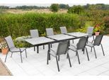 Garten-Essgruppe MERXX "Amalfi", grau (anthrazit, anthrazit, grafit), Polyester, Aluminium, Polyester, Sicherheitsglas, Sitzmöbel-Sets, Garten-Essgruppe, 8 Stapelsessel, Ausziehtisch
