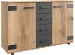Kombikommode WIMEX "Stockholm Sideboard Kommodenschrank, Made in Germany", grau (graphit, plankeneiche nachbildung), B:130cm H:83cm T:41cm, Holzwerkstoff, Sideboards, Kombikommode, Industrial-Look, 2-türig mit 4 Schubladen, 130x41x83 cm