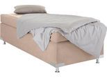 Boxspringbett "Holland", beige (sand), B:92cm L:201cm, Microvelours (100% Polyester), WESTFALIA SCHLAFKOMFORT, Komplettbetten, Boxspringbett, ohne Kopfteil, frei im Raum stellbar
