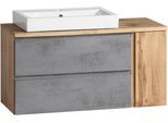 Waschtisch WELLTIME "Sölden", grau (oxidbeton, wotaneiche), B:105cm H:65,5cm T:47cm, Waschtische, Waschtisch