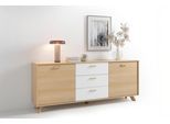 Sideboard BYLIVING "Bastian", eiche bianco, B:180cm H:72,5cm T:36,5cm, Sideboards, Sideboard, mit massiven Holzfüßen und Griffen, natürlicher Eichenlook, 180cm