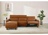Ecksofa OTTO HOME "SKAANE Lederoptik, L-Form, 274 cm, manuelle/elektrische Relaxfunktion", braun (cognac), B:274cm H:100cm T:181cm, 100% Polyurethan, Sofas, Ecksofa, rundes Design, Kopfteilverstellung, Federkernpolsterung