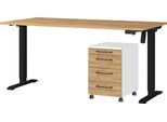 Büromöbel-Set GERMANIA "Profi 3.0", weiß (weiß, grandson, eiche, nachbildung), Schreibtisch 160cm breit Holzwerkstoff Metall, Holzwerkstoff, Metall, Arbeitsmöbel-Sets, Büromöbel-Set, Büromöbel-Set bestehend aus Schreibtisch und Rollcontainer