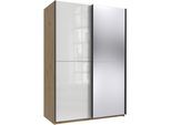 Kleiderschrank WIMEX "Mugano, B/T/H 135 oder 180/65/198cm, Made in Germany", schwarz (front hg lack weiß, spiegel, korpus artisan, eiche nachbildung, griffe schwarz), B:135cm H:198cm T:65cm, Holzwerkstoff, Schränke, Kleiderschrank, 2 Schwebetüren mit oder ohne Spiegel, Metallgriffe