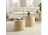 Couchtisch SALESFEVER "Coffeetable im 2er-Set: Stilvoller Mittelpunkt", beige (natur, natur), B:48cm H:38cm T:48cm, MDF mit Eichenholzfurnier, Tische, Couchtisch, mit Holzfurnier