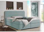 Boxspringbett HOME AFFAIRE "Manchester", blau (petrol), B:220cm L:208cm, Strukturstoff-Bezug (100% Polyester), Komplettbetten, Boxspringbett, 5 Breiten, 3 Ausführungen, 2 Härtegraden, Topper, Steppung