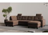 Wohnlandschaft HOME AFFAIRE "Varese", braun (dunkelbraun), B:304cm H:91cm T:170cm, 100% Polyester, Sofas, Wohnlandschaft, wahlweise mit Bettfunktion und Bettkasten