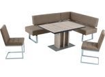 Eckbankgruppe K+W KOMFORT & WOHNEN "Spider II", beige (sand38), H:88cm T:67cm, Sitzmöbel-Sets, Eckbankgruppe, langer Schenkel 195cm, 2 Freischwinger, Auszugstisch in Breite 120 cm
