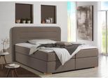 Boxspringbett HOME AFFAIRE "Manchester", beige (dunkelbeige), B:180cm L:208cm, Strukturstoff-Bezug (100% Polyester), Komplettbetten, Boxspringbett, 5 Breiten, 3 Ausführungen, 2 Härtegraden, Topper, Steppung