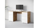 Schreibtisch HOME AFFAIRE "Vera, Computertisch mit LED-Beleuchtung", weiß (votan eichefarben, weiß hochglanz, votan, eichfarben, votan, eichfarben), B:150cm H:71,9cm T:50cm, Tische, Schreibtisch, Bürotisch mit LED, Push-to-Open, 3 Schubladen & Stauraum