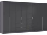 Drehtürenschrank OTTO HOME "Kleiderschrank Kleiderschränke Schrank Garderobe AGORDO mit Glasfront", grau (graumetallic, glas basalt), B:360cm H:210cm T:54cm, Holzwerkstoff, Schränke, Drehtürenschrank, mit Außenschubkästen, in 7 Breiten und 2 Höhen MADE IN GERMANY