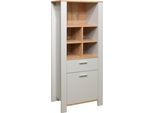 Stauraumschrank MÄUSBACHER "Nele", grau (kreidegrau matt lack, asteiche), B:63cm H:152cm T:44cm, Schränke, Stauraumschrank, Höhe 152 cm