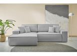 Ecksofa OTTO HOME "FINNLEY, L-Form 257 cm, Schlafsofa", silber, B:267cm H:85cm T:167cm, Bezugstoff 100% PES ;Atmungsaktives Gewebe ;Easy Clean ;Gramatur 340g/ qm +/- 5%, Sofas, Ecksofa, mit Bettkasten, in Bouclé, Struktur fein und Mega Cord
