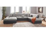 Wohnlandschaft DOMO COLLECTION "PB MORIC wahlweise mit Bettfunktion und Armteilverstellung U-Form", schwarz (schwarz, weiß, grau, grau), B:353cm H:80cm T:95cm, Zierkissen: Struktur (90% Polyester, 10% Polyacryl);Microfaser PRIMABELLE (100% Polyester) / Struktur (90% Polyester, 10% Polyacryl);Kunstleder SOFTLUX / Struktur (90% Polyester, 10% Polyacryl), Sofas, Wohnlandschaft, XXL-Format B/T/H: 353/