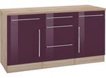 Unterschrank KOCHSTATION "KS-Samos", lila (aubergine hochglanz), B:150cm H:85cm T:60cm, Holzwerkstoff, Schränke, Unterschrank, Breite 150 cm