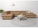 Wohnlandschaft HOME AFFAIRE "Alberto U-Form", braun (cappucino), B:350cm H:73cm T:228cm, Luxus-Microfaser in Lederoptik (100% Polyester);Microfaser in Antiklederoptik (100% Polyester);Luxus-Microfaser Vintageoptik (100% Polyester);Luxus-Microfaser weich (90%Polyester 10%Polyamid), Sofas, Wohnlandschaft, mit Kopfteilverstellung, wahlweise mit Bettfunktion