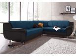 Ecksofa TRENDMANUFAKTUR "Rondo 3, zeitlos und modern, im Materialmix, L-Form", schwarz (schwarz, petrol), B:267cm H:85cm T:247cm, Luxus-Microfaser ALCAZAR;Struktur fein;Kunstleder SOFTLUX / Struktur (77% Polyester; 23% Polyacryl), Sofas, Ecksofa, wahlweise Federkern für hohen Sitzkomfort, wahlweise Bettfunktion