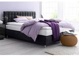 Boxspringbett, schwarz, B:155cm L:210cm, Microvelours (100% Polyester);Strukturstoff (77% Polyester und 23% Viskose);Bonnell-Federkern-Matratzenbezug: 100% Polyester;Kaltschaum-Matratzenbezug: Frottee 100% Polyester, WESTFALIA SCHLAFKOMFORT, Komplettbetten, Boxspringbett