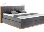Boxspringbett HOME AFFAIRE "Vinton", grau (steel), B:180cm L:213cm, Komplettbetten, Boxspringbett, aus Eiche, mit LED-Beleuchtung, verschiedene Härtegrade (auch H4)