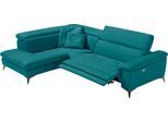 Ecksofa EGOITALIANO "Martine, Multifunktionssofa mit Komfortfunktionen, edel und bequem", blau (teal), B:272cm H:96cm T:203cm, Sofas, Ecksofa, mit Ottomane, elektrischer Relaxfunktion und Kopfteilverstellung