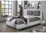 Boxspringbett MAINTAL, grau (grau, weiß), B:152cm L:212cm, Strukturstoff-Bezug 100% Polyester;Kunstleder 100% PU;Bezug der Spiegelfläche Matratzendrell aus 100% Polyester, Komplettbetten, Boxspringbett, verstellbare Kopfstütze