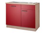 Spülenschrank WIHO KÜCHEN "Montana", rot (front: burgund, korpus und arbeitsplatte: sonoma eiche), B:110cm H:85cm T:60cm, Schränke, Spülenschrank, 110 cm breit, inkl. Tür/Griff/Sockel für vollint. Geschirrspüler