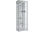 Vitrine FIF MÖBEL "OPTIMA", silber (silberfarben), B:57,5cm H:172cm T:32cm, Holzwerkstoff, Sicherheitsglas ESG, Schränke, Vitrine, Standvitrine, Vitrinenschrank, Glasvitrine, Sammlervitrine, LED