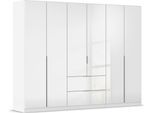 Drehtürenschrank OTTO HOME "Kleiderschrank Kleiderschränke Schrank Garderobe AGORDO mit Glasfront", weiß (alpinweiß, glas kristallweiß), B:271cm H:210cm T:54cm, Holzwerkstoff, Schränke, Drehtürenschrank, mit Außenschubkästen, in 7 Breiten und 2 Höhen MADE IN GERMANY