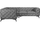 Chesterfield-Sofa HOME AFFAIRE "Ecksofa GLYNIS L-Form mit Wellenunterfederung, Maße B/T/H 264/204/75cm", grau (hellgrau), B:264cm H:75cm T:204cm, Struktur (100% Polyester);Samtoptik (100% Polyester), Sofas, Chesterfield-Sofa, aufwändige Knopfheftung, moderne Chesterfield Optik, Fußfarbe wählbar