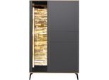 Highboard MÄUSBACHER, grau (anthrazit matt lack, asteiche), B:101cm H:160cm T:42cm, Sideboards, Highboard, Faro Highboard B 101 cm, inkl. Beleuchtung, Push to open, Metallfüße