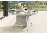 Gartentisch DESTINY "LUNA", weiß (vintage weiß, klarglas), H:75cm T:120cm, Polyrattan Geflecht, Tische, Gartentisch, (Ø120x75 cm), Aluminium, Polyrattan