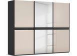 Schwebetürenschrank RAUCH "Kleiderschrank Schrank Garderobe Schlafzimmerschrank SCALE-LINE", beige (schwarz, glas champagner), B:271cm H:223cm T:68cm, Holzwerkstoff, Schränke, Schwebetürenschrank, edle Optik mit Bauchbinde mit Glas/Spiegel-Front MADE IN GERMANY
