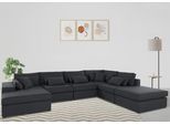Wohnlandschaft OTTO HOME "Florid U-Form", grau (anthrazit), B:360cm H:75cm T:260cm, Baumwollmix (60% Baumwolle/40% Leinen);Struktur fein (100% Polyester);Samtoptik (100% Polyester);Samtvelours (100% Polyester);Struktur (100% Polyester);Struktur recycelt (100% recyceltes Polyester), Sofas, Wohnlandschaft, 6 Teile, bestehend aus Modulen, viele Bezugsqualitäten, auch in Cord