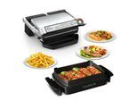 Kontaktgrill TEFAL "GC714D OptiGrill", grau (schwarz, edelstahlfarben), B:44,5cm H:22,9cm T:51,2cm, Kontaktgrill_Standgrill_Tischgrill_Teppanyakigrill, Kontaktgrill, + inkl. Snacking & Baking Zubehör