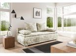 Schlafsofa WERK2 "Biggi komfortabel & elegant, Schlaffunktion, Bettkasten, Breite 206 cm", beige (natur), B:206cm H:88cm T:91cm, 100% Polyester, Sofas, Schlafsofa, inkl. losen Kissen, Bouclé APHRODITE, Natur