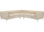 Chesterfield-Sofa HOME AFFAIRE "Ecksofa GLYNIS L-Form mit Wellenunterfederung, Maße B/T/H 264/264/75cm", beige (creme), H:75cm T:264cm, Struktur (100% Polyester);Samtoptik (100% Polyester), Sofas, Chesterfield-Sofa, aufwändige Knopfheftung, moderne Chesterfield Optik, Fußfarbe wählbar