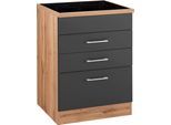Kochfeldumbauschrank KOCHSTATION "KS-Colmar", grau (anthrazit), B:60cm H:85cm T:60cm, Holzwerkstoff, Schränke, Kochfeldumbauschrank, 60 cm, mit Metallgriff, 2 Schubkästen und 1 Auszug