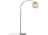 BRILLIANT Bogenlampe "Nikka", schwarz (schwarz, natur), 1, H: 171cm, 1 Stk., Leuchten, mit Rattan-Schirm, 171 cm Höhe, E27, Metall/Rattan, schwarz/natur, Bogenlampe