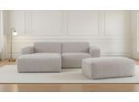 Ecksofa INOSIGN "Koa,228cm, L-Form, Modulsofa, Webstoff, Cord, Struktur, Chenille", cream, B:228cm H:88cm T:159cm, 100% Polyester, Sofas, Ecksofa, Designsofa, Set, Hocker inklusive, weicher Lounge-Sitzkomfort