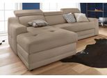 Ecksofa EXXPO - SOFA FASHION "Lotos, bequem und funktionell, Federkern, Breite 242cm, L-Form", braun (schlamm), B:242cm H:92cm T:98cm, NaturLEDER (echtes Rindsleder) in Sitz und Rücken. Korpus in passendem Kunstleder SOFTLUX bezogen;Luxus-Kunstleder, Sofas, Ecksofa, mit Kopf- bzw. Rückenverstellung, wahlweise mit Bettfunktion