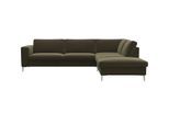 Ecksofa FLEXLUX "Fiore, super Sitzkomfort durch Kaltschaum im Sitz, L-Form", grün (moss grün), B:273cm H:85cm T:225cm, 100% Polyester, Sofas, Ecksofa, breite Armlehnen, Füße Alu