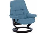 Relaxsessel STRESSLESS "Ruby", blau (sparrow blau paloma), B:79cm H:98cm T:76cm, Leder BATICK: BATICK ist ein leicht korrigiertes, durchgefärbtes und genarbtes Möbelleder, bei dem die meisten Unebenheiten und Spuren in der Regel entfernt wurden.;Leder PALOMA: PALOMA ist ein durchgefärbtes Semianilin-Möbelleder mit natürlicher Narbung., Sessel, Relaxsessel, mit Classic Base, Größe M, Gestell Eiche,