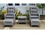 Garten-Essgruppe GARDEN PLEASURE "Sessel-Set »VALENCIA«", grau (grau, silberfarben), Stahl, Wicker/Kunststoffgeflecht, Sitzmöbel-Sets, Garten-Essgruppe, 2 Sessel, 2 Hocker, Tisch LxB: 48x50 cm, inkl Auflagen