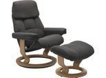 Relaxsessel STRESSLESS "Ruby", grau (rock paloma), B:79cm H:98cm T:76cm, Leder BATICK: BATICK ist ein leicht korrigiertes, durchgefärbtes und genarbtes Möbelleder, bei dem die meisten Unebenheiten und Spuren in der Regel entfernt wurden.;Leder PALOMA: PALOMA ist ein durchgefärbtes Semianilin-Möbelleder mit natürlicher Narbung., Sessel, Relaxsessel, mit Classic Base, Größe M, Gestell Eiche, Wenge,